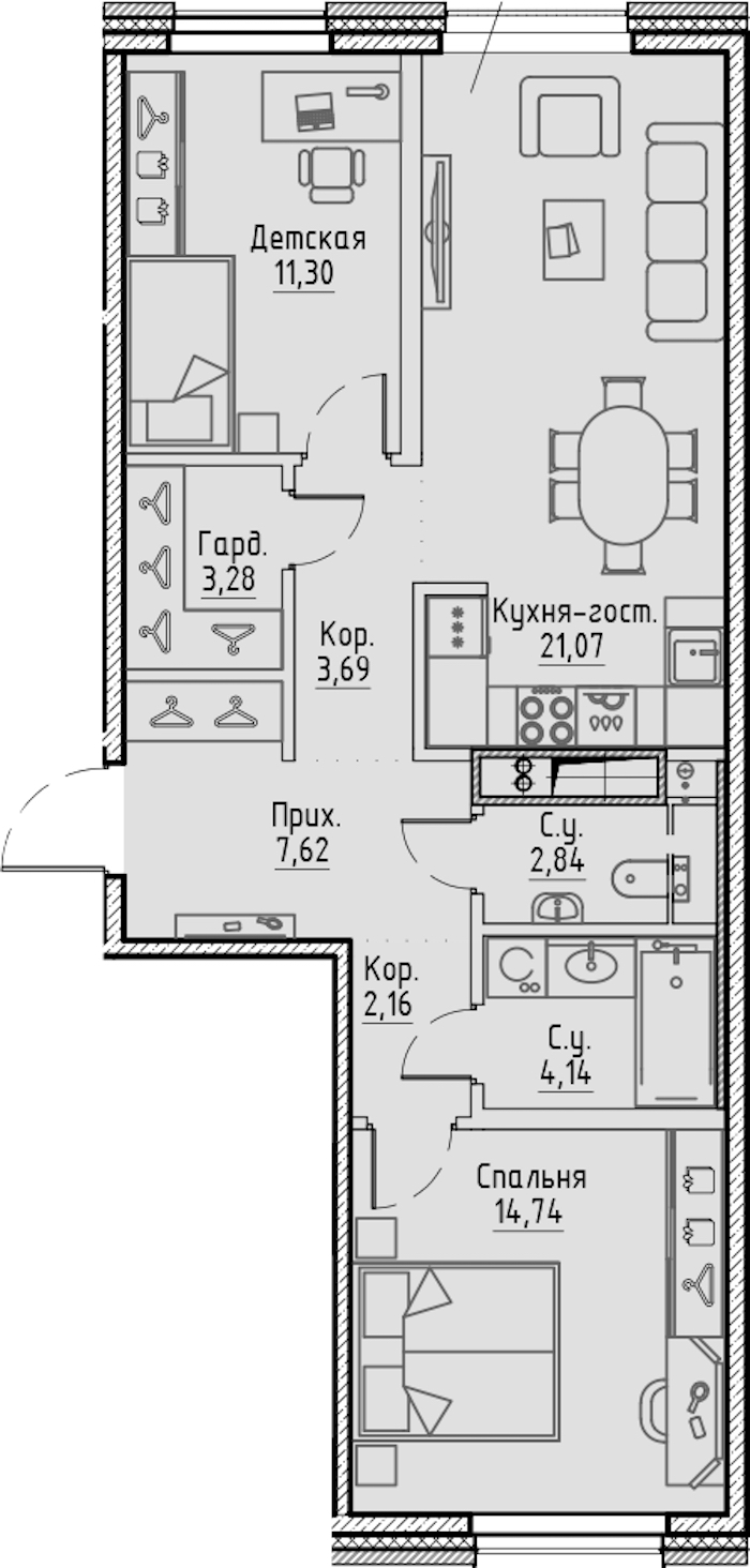 2-комнатная квартира 70.84 м², 5/7 эт., ЖК «LEGENDA Сампсониевский 32»